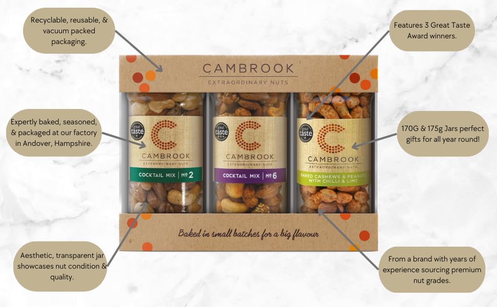 Cambrook - 3 Jar Gift Set of Gourmet Baked Nut Mixes, Great Taste Award Winning
