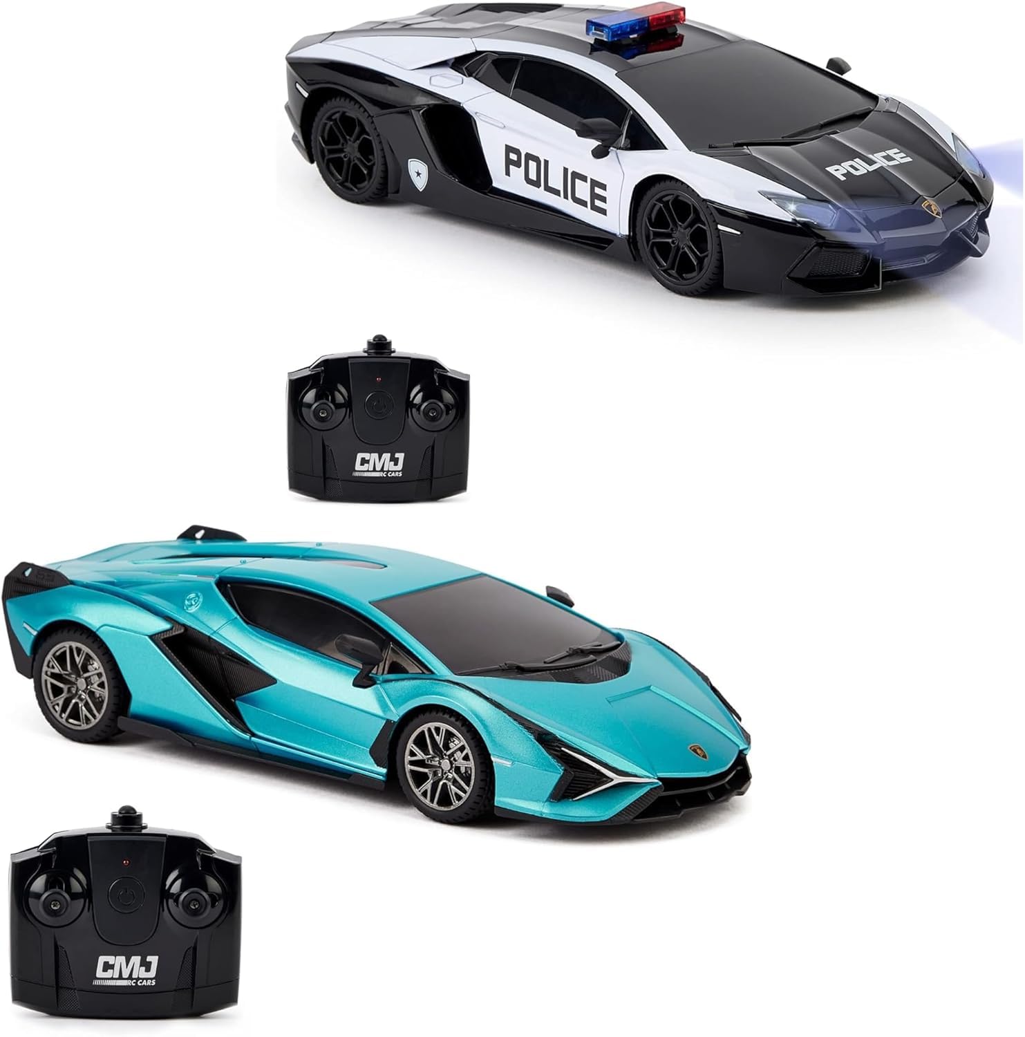 CMJ RC Cars Twin Pack - 1:24 Scale Lamborghini Sian & Lambo Police Remote Control Vehicles