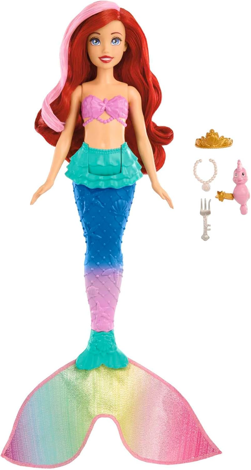Disney Princess Ariel Swimming Mermaid Doll with Color-Change Hair & Seahorse Friend - Ages 3+