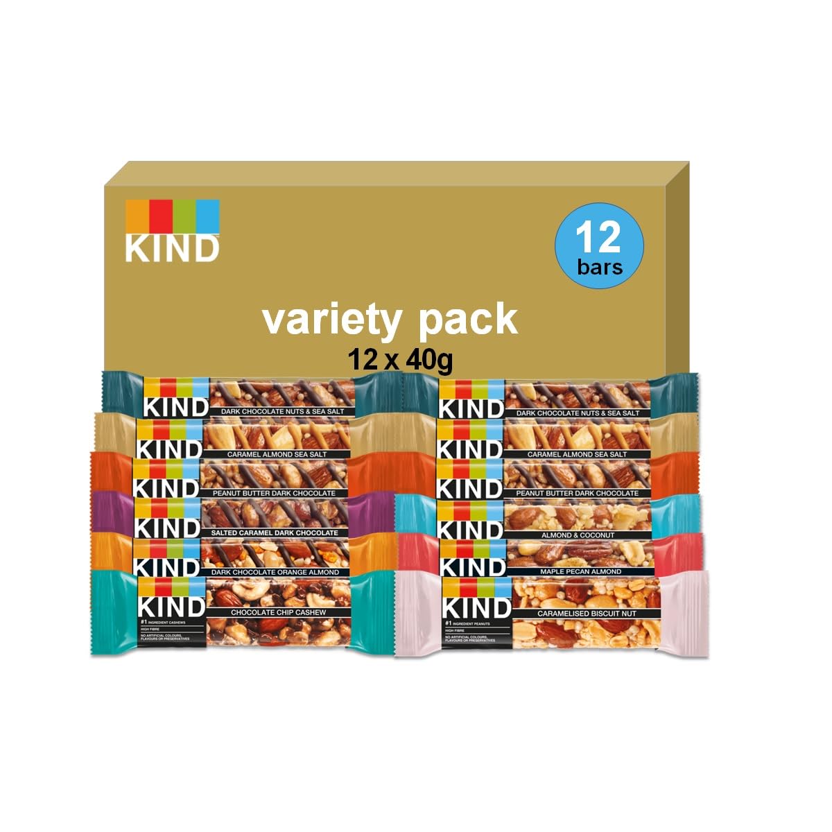 KIND Core Variety Pack - Gluten Free, High Fibre, No Artificial Flavours, 12 Bars