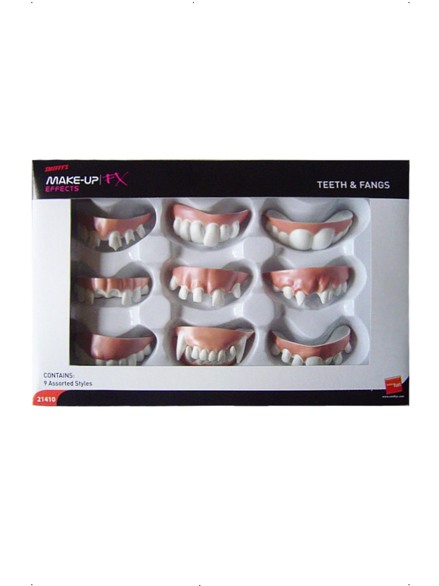 Smiffys Assorted Teeth & Fangs Make-Up FX Display Box of 9 - Fancy Dress Costume Accessory