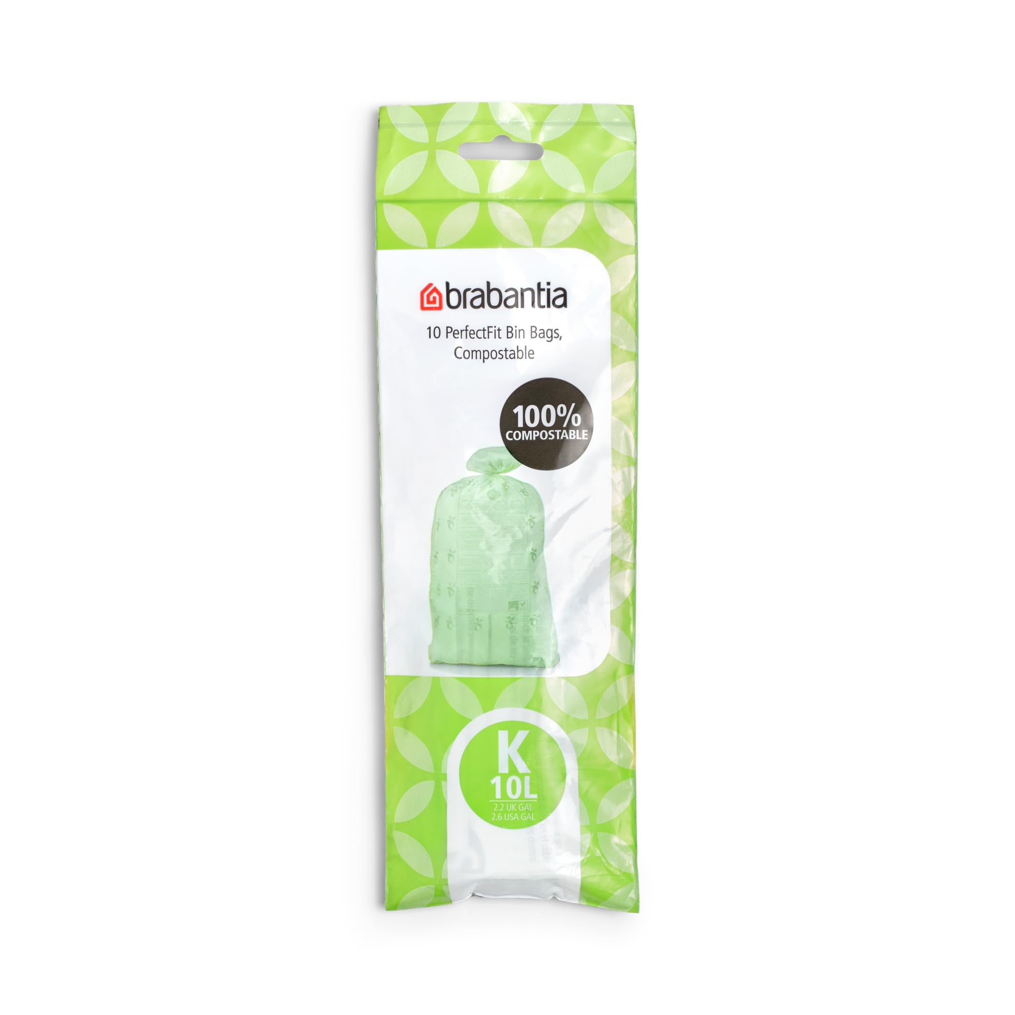 Brabantia Food Waste Caddy Compostable Bin Liners - Code K, 10L Capacity, 10 Count