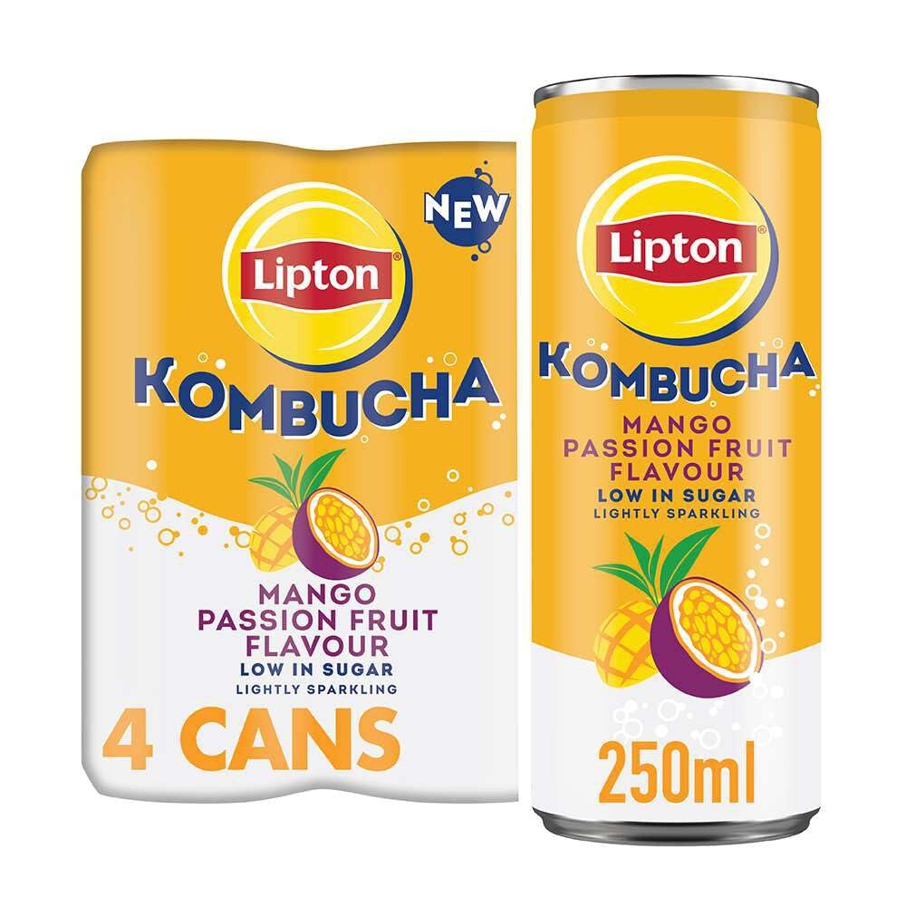 Lipton Kombucha Mango & Passion Fruit, 250ml (Pack of 4)