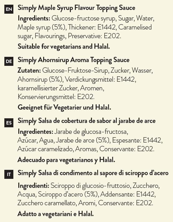 Simply - Maple Syrup Topping Sauce, Dairy Free Dessert Sauce for Ice Cream, Pancakes & Drinks