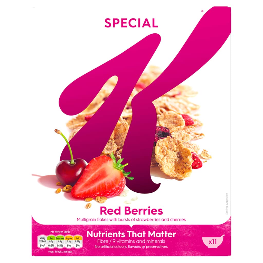 Kellogg's Special K Red Berries Cereal 330g - Multigrain Flakes with Strawberries & Cherries