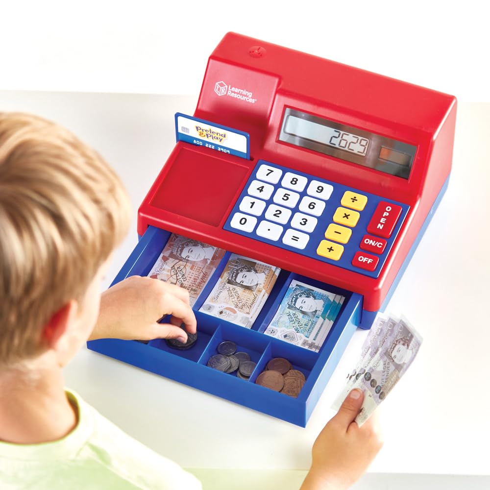 Learning Resources Pretend & Play Calculator Cash Register - Educational Toy for Kids 3+ 4