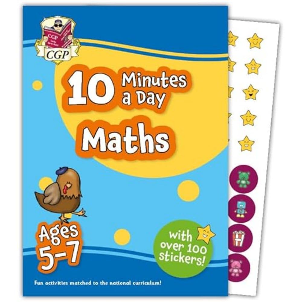 CGP 10 Minutes a Day Maths Activity Book for Ages 5-7 (KS1) with Reward Stickers