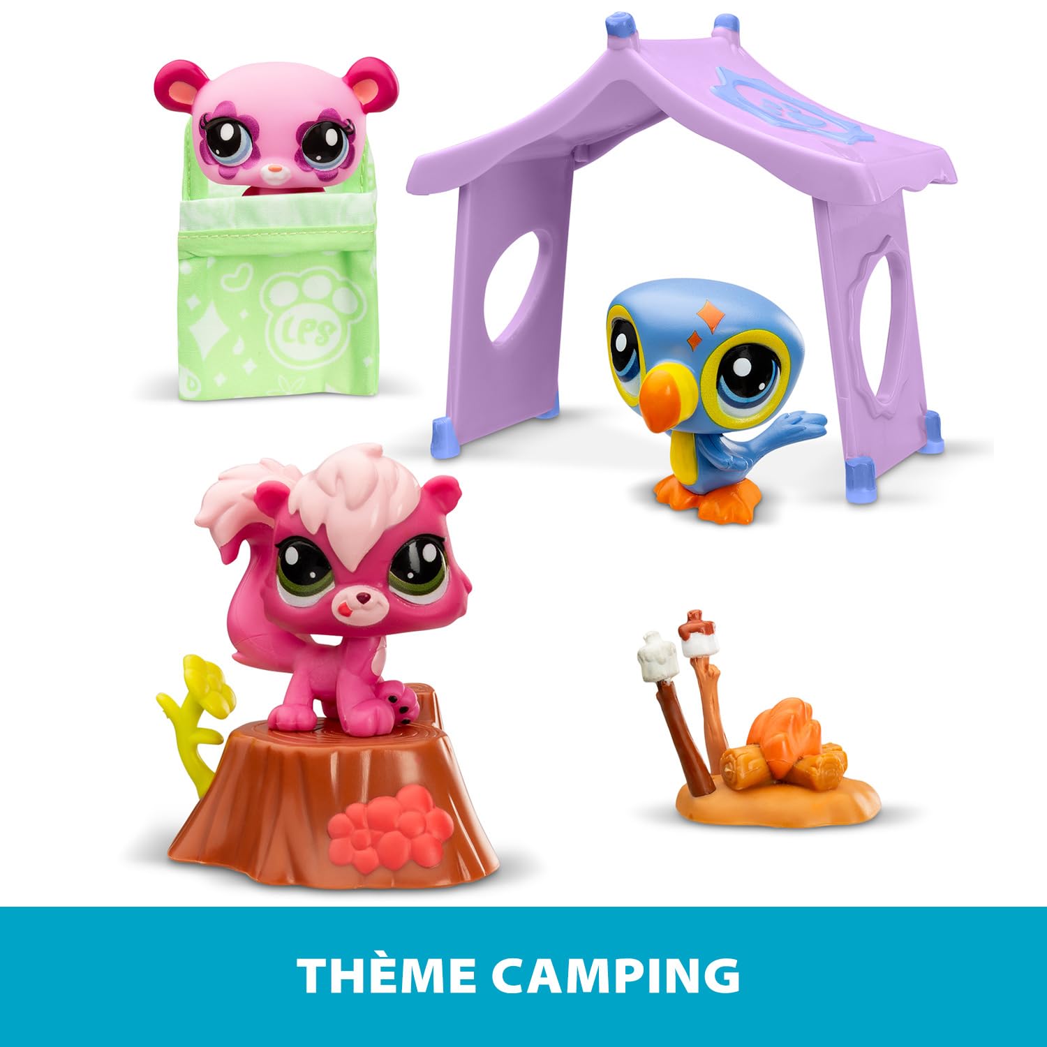 Littlest Pet Shop Bandai Series 2 Camping Adventure Play Pack - 3 Pet Figures with Accessories, Ages 4+
