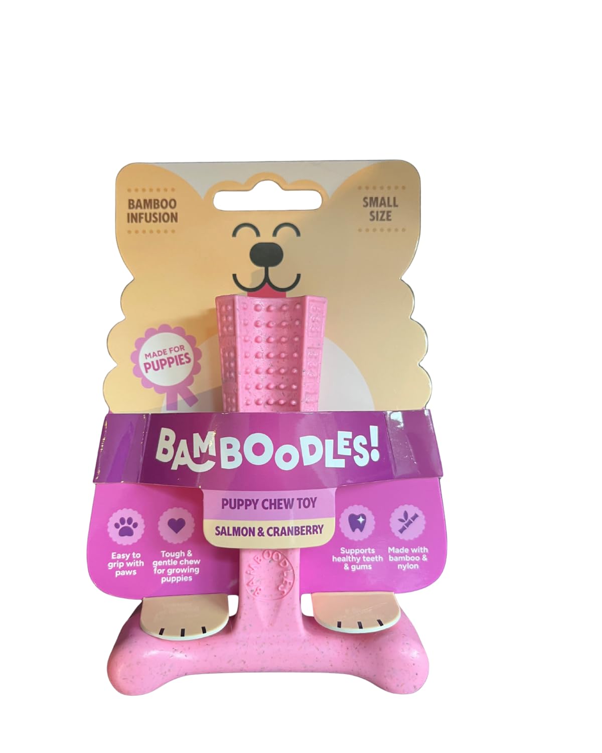Bamboodles T-Bone Chew Toy - Salmon & Cranberry Flavor | Small Size | Pink