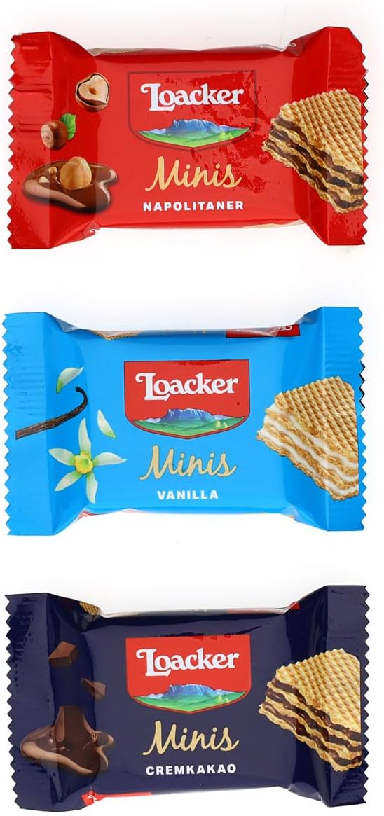 Loacker Minis Crispy Wafers Mix - Hazelnut, Chocolate & Vanilla 800g