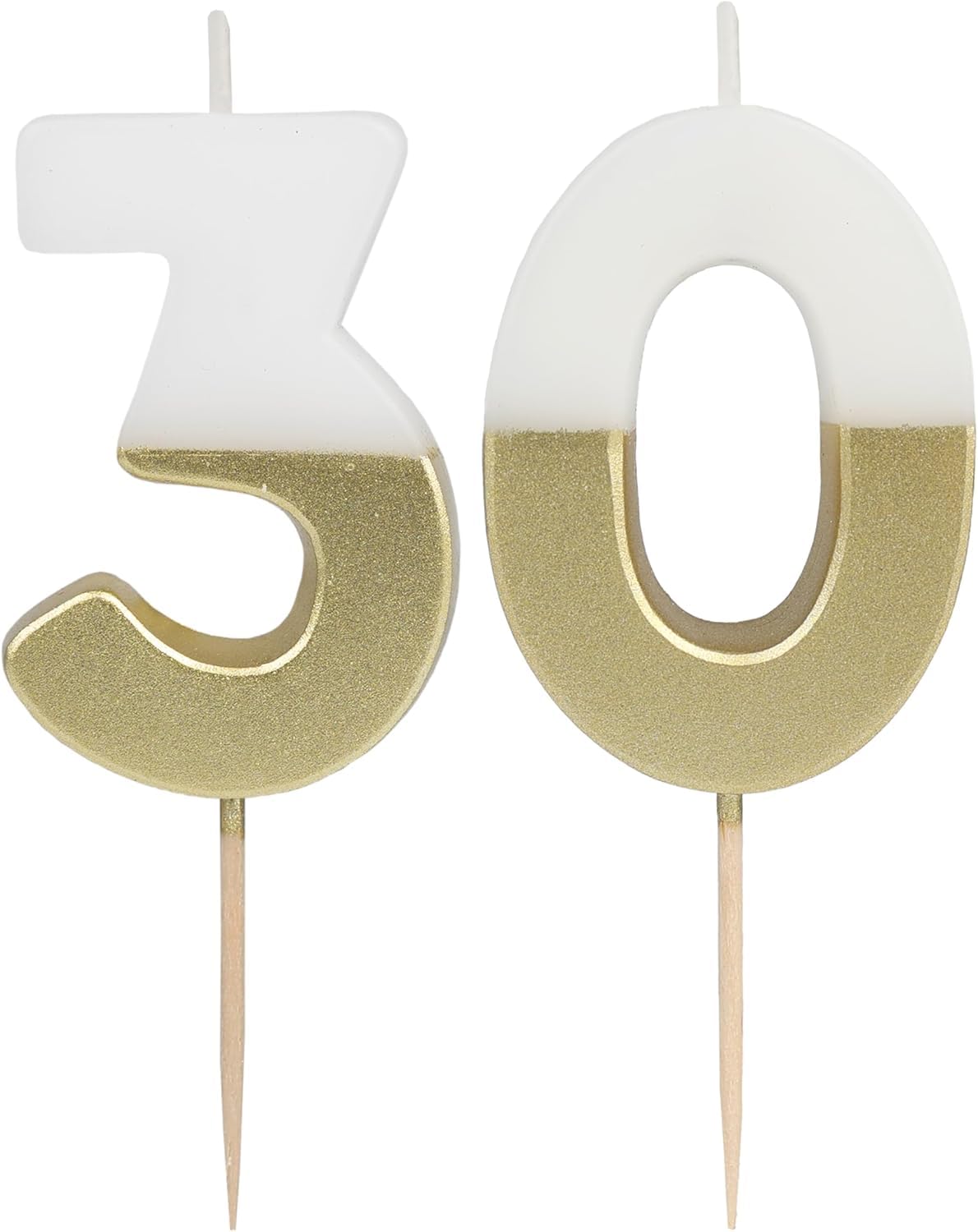 Talking Tables Number 30 Birthday Candles - White & Gold Dip, 5.5cm Height 2
