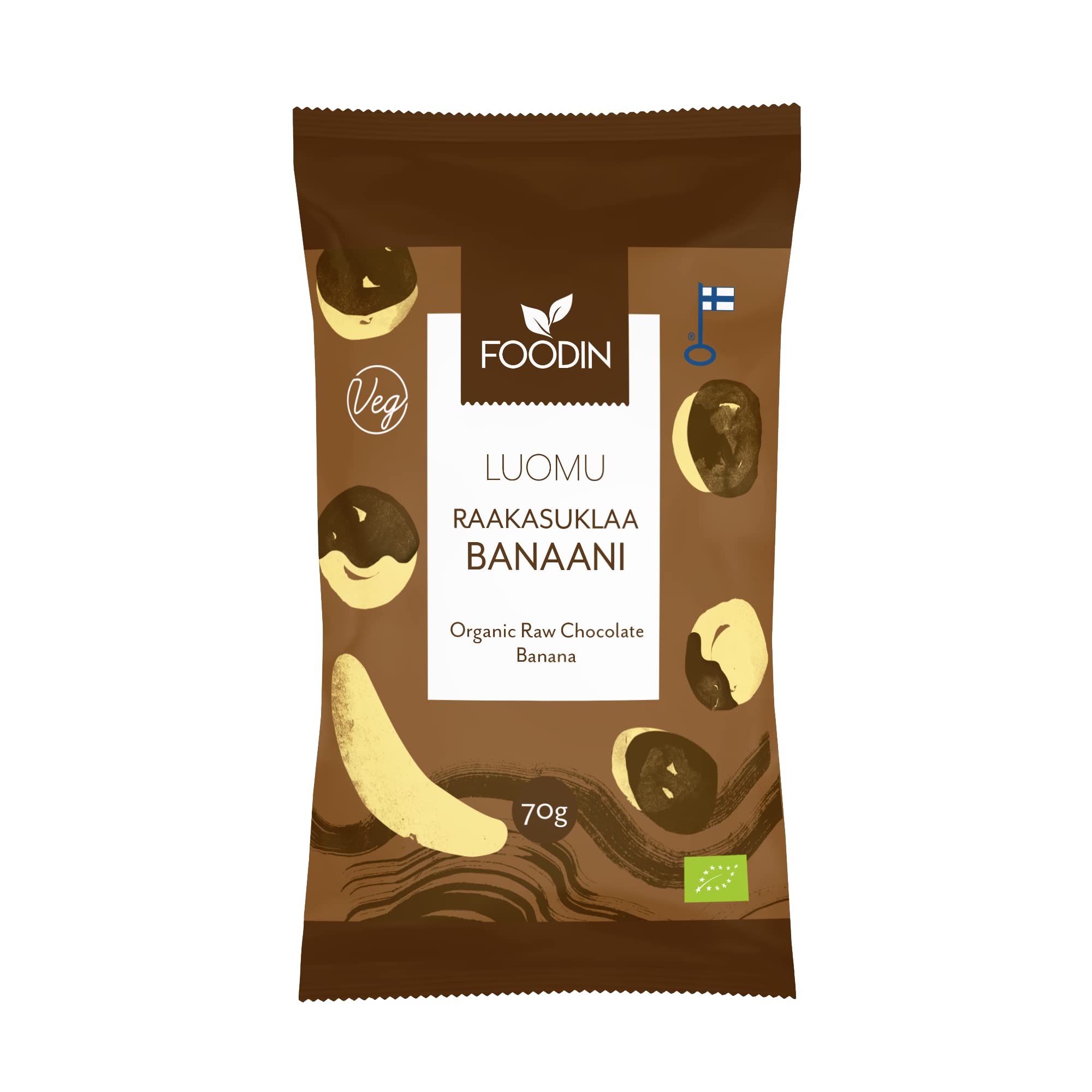Foodin Organic Raw Chocolate Coated Banana 70g – Vegan, No Added Sugar, Gluten-Free, Dairy-Free Snack