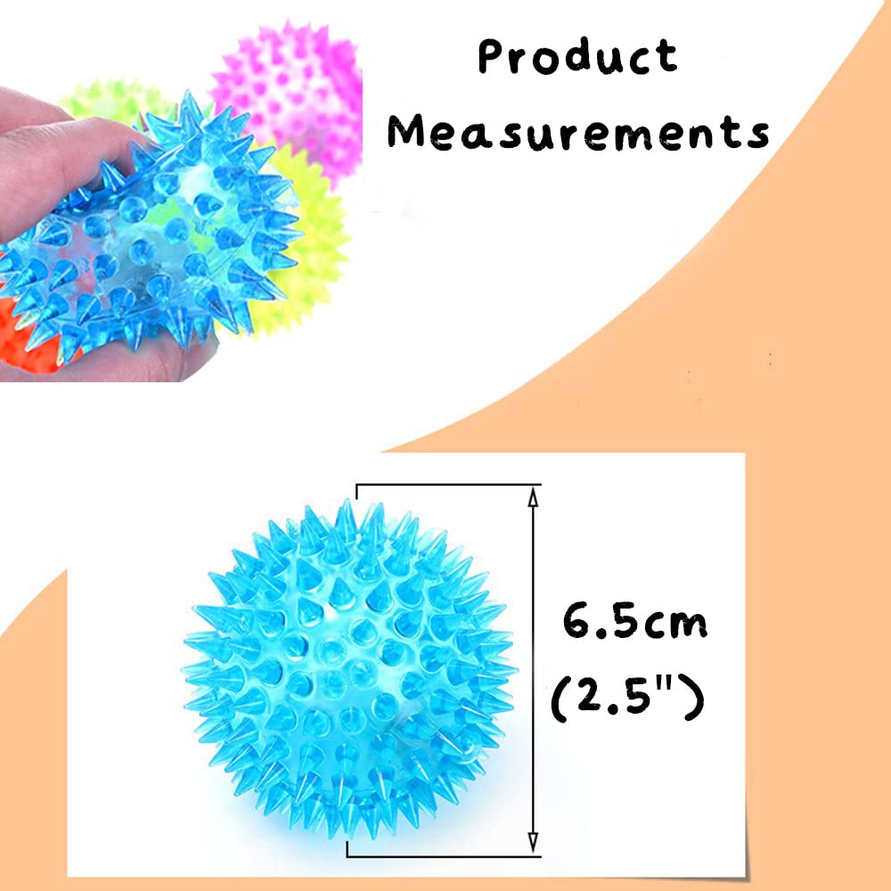 6 Pack 6.5cm Spiky LED Flashing Bouncy Squishy Stress Relief Balls - Assorted Colors 3
