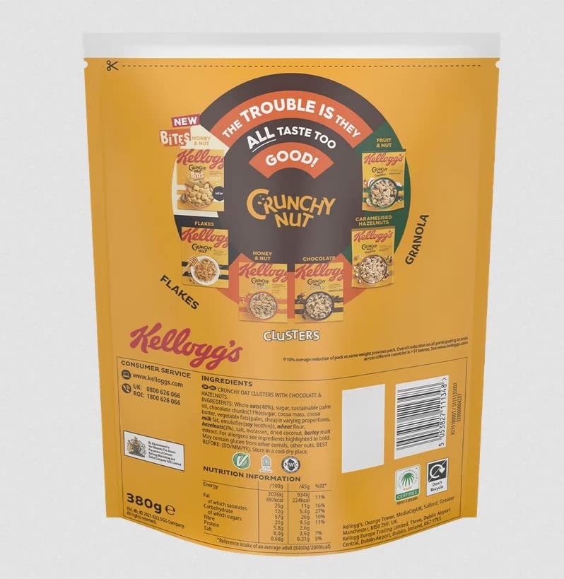 Kellogg's Crunchy Nut Hazelnut & Chocolate Granola Bag 380g 5