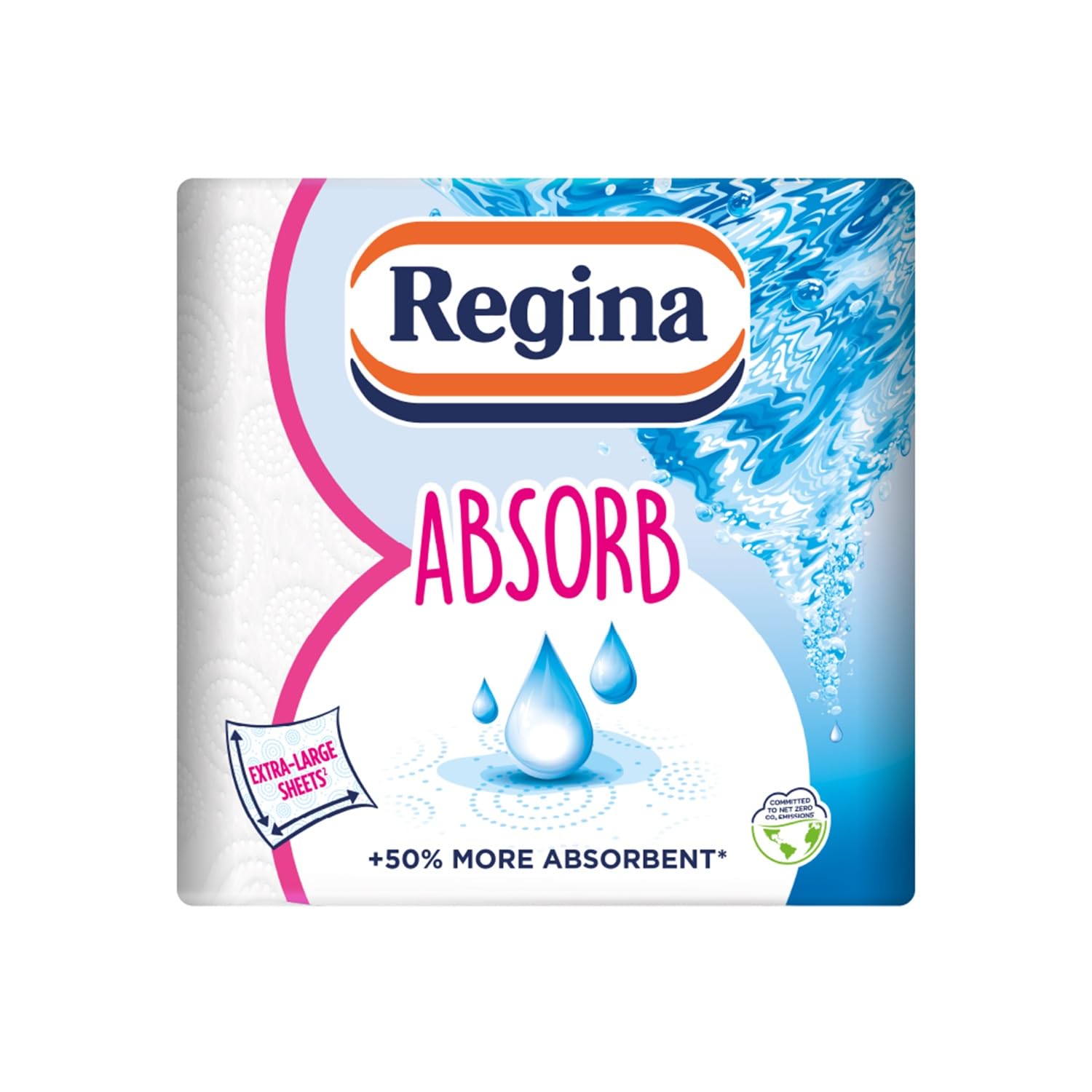 Regina Absorb Kitchen Towels – 2 Rolls, Super Absorbent 2-Ply, Extra-Large Sheets for Cleaning & Food Contact