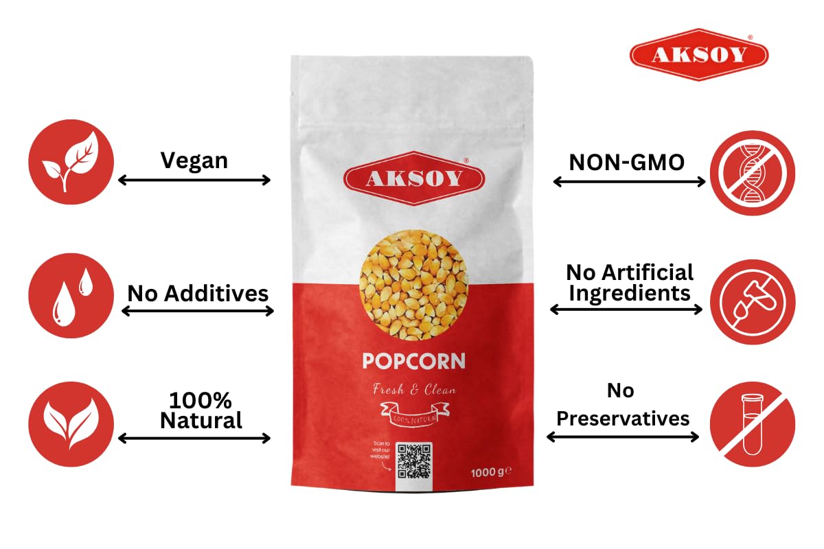 AKSOY Popping Corn Kernels - 1KG | Gourmet White Popcorn for Stovetop, Air Popper & Microwave 3