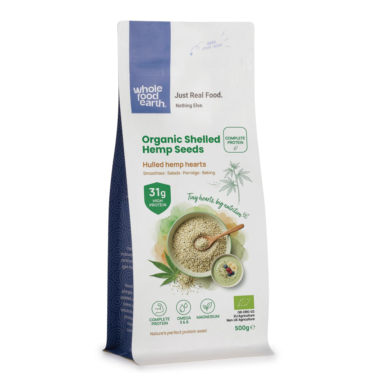 Wholefood Earth Organic Shelled Hemp Seeds - 500g | Hulled | Raw