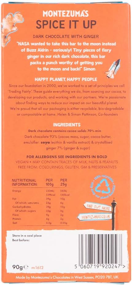 Montezuma's - Spice It Up 70 % Kakao, dunkle Schokolade mit Ingwer, 90 g Riegel 3