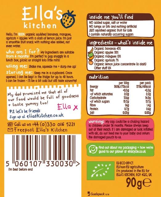 Ella's Kitchen The Yellow One Organic Fruit Smoothie - Banana Mango Apricot 5 x 90g 3