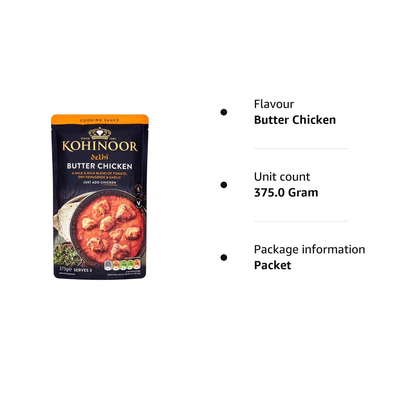 Kohinoor Delhi Butter Chicken Cooking Sauce - Mild & Rich Tomato Blend | 375g 3