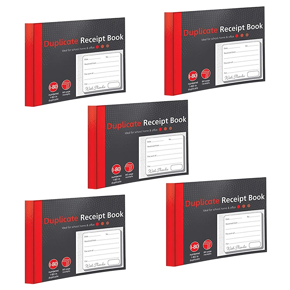 1ABOVE Duplicate Receipt Book - 80 Numbered Duplicate Pages | Half Size (5"x4") | Pack of 5 1
