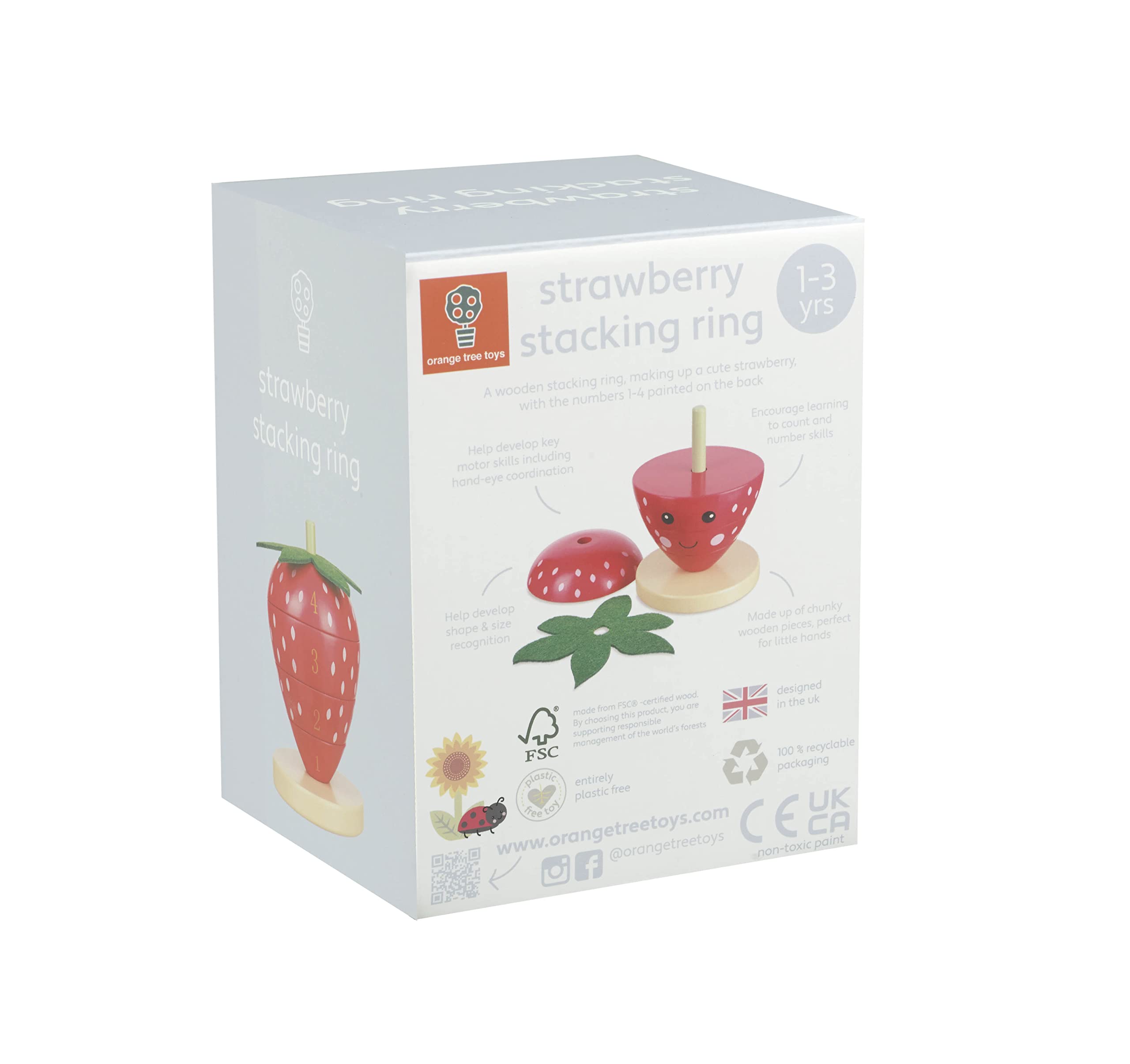 Orange Tree Strawberry Stacking Rings - Wooden Educational Toy for Toddlers 12 Months+ 3