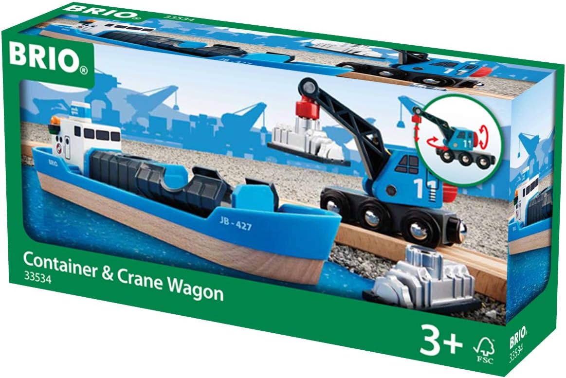 BRIO World Harbour Freight Ship and Crane Wooden Train Set Accessory 6