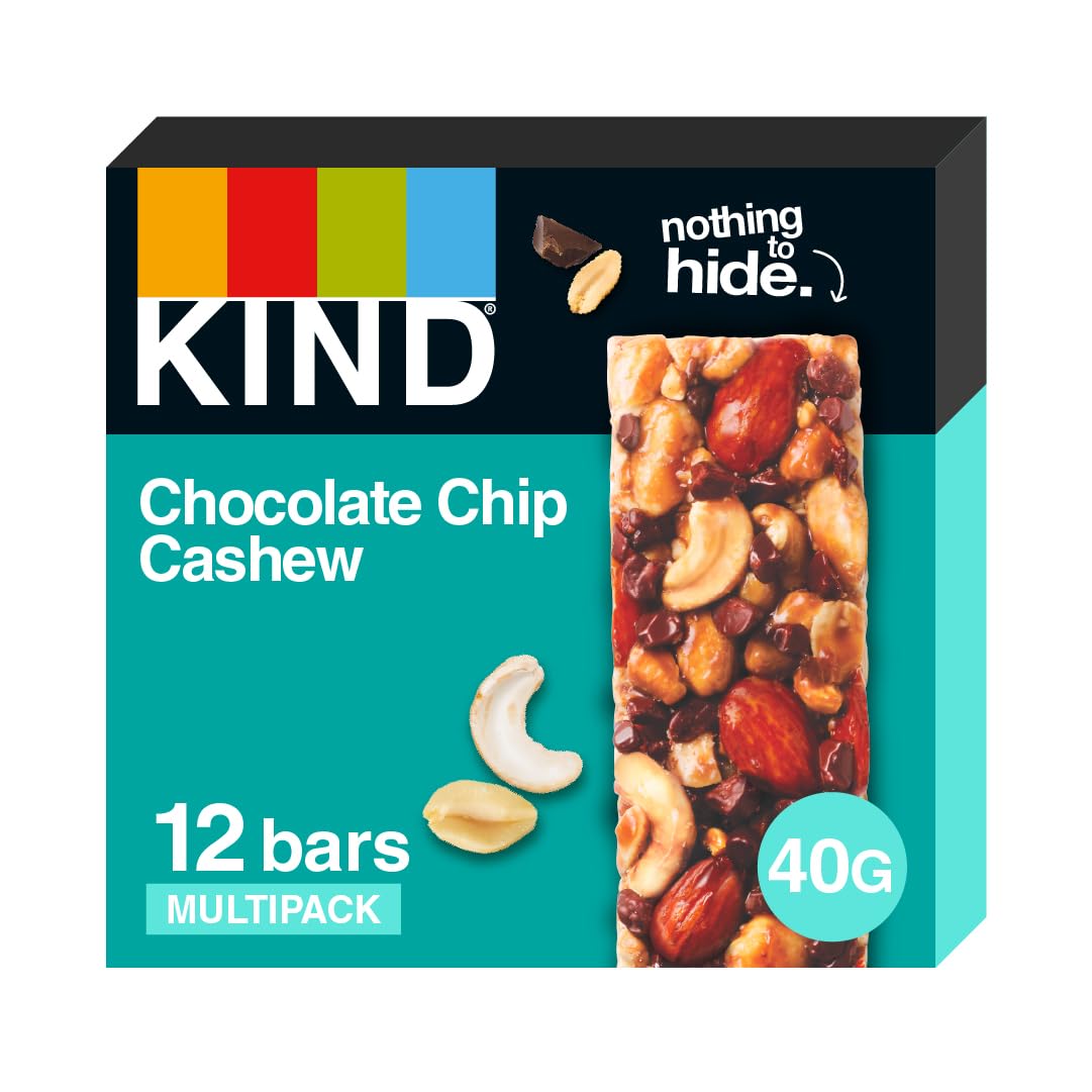 KIND Bars Chocolate Chip Cashew High Fibre Gluten Free Snack Bars No Artificial Ingredients 12 x 40g