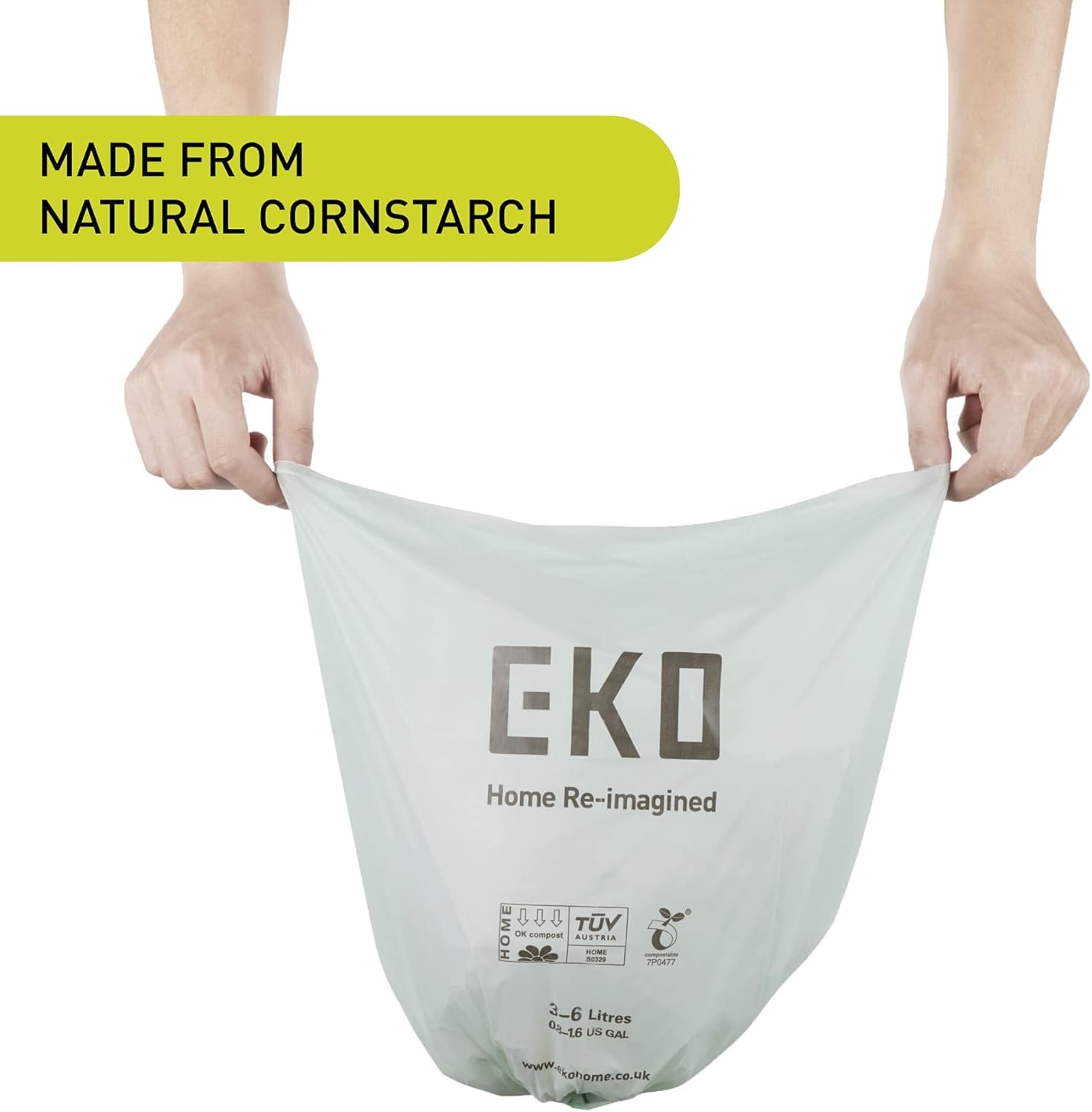 EKO Compostable Bin Liners for Food Waste Caddies, 3-6L Capacity, 20 Bags, White 4