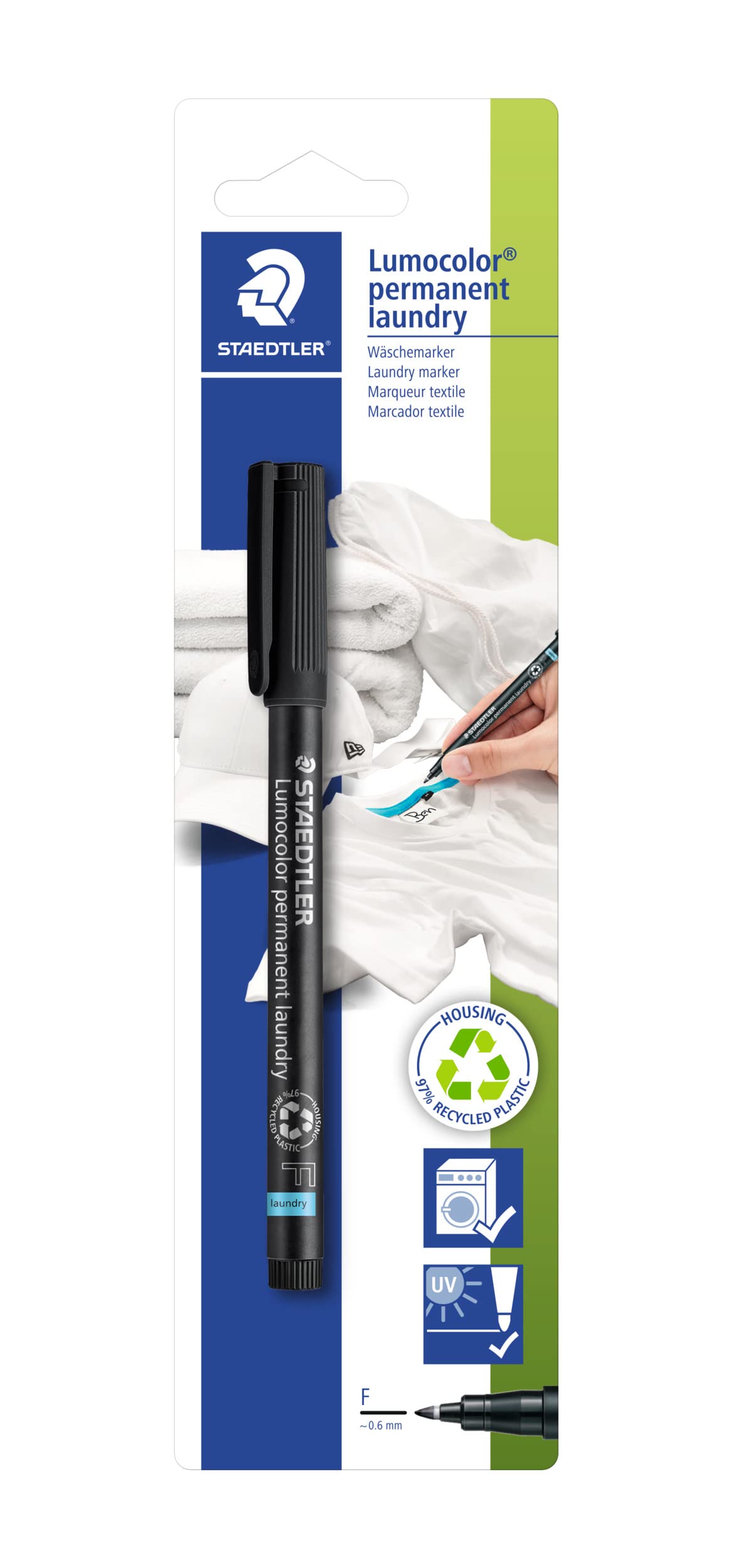 STAEDTLER Lumocolor Permanent Laundry Marker - Fine 0.6mm Line | Black Ink | Pack of 1