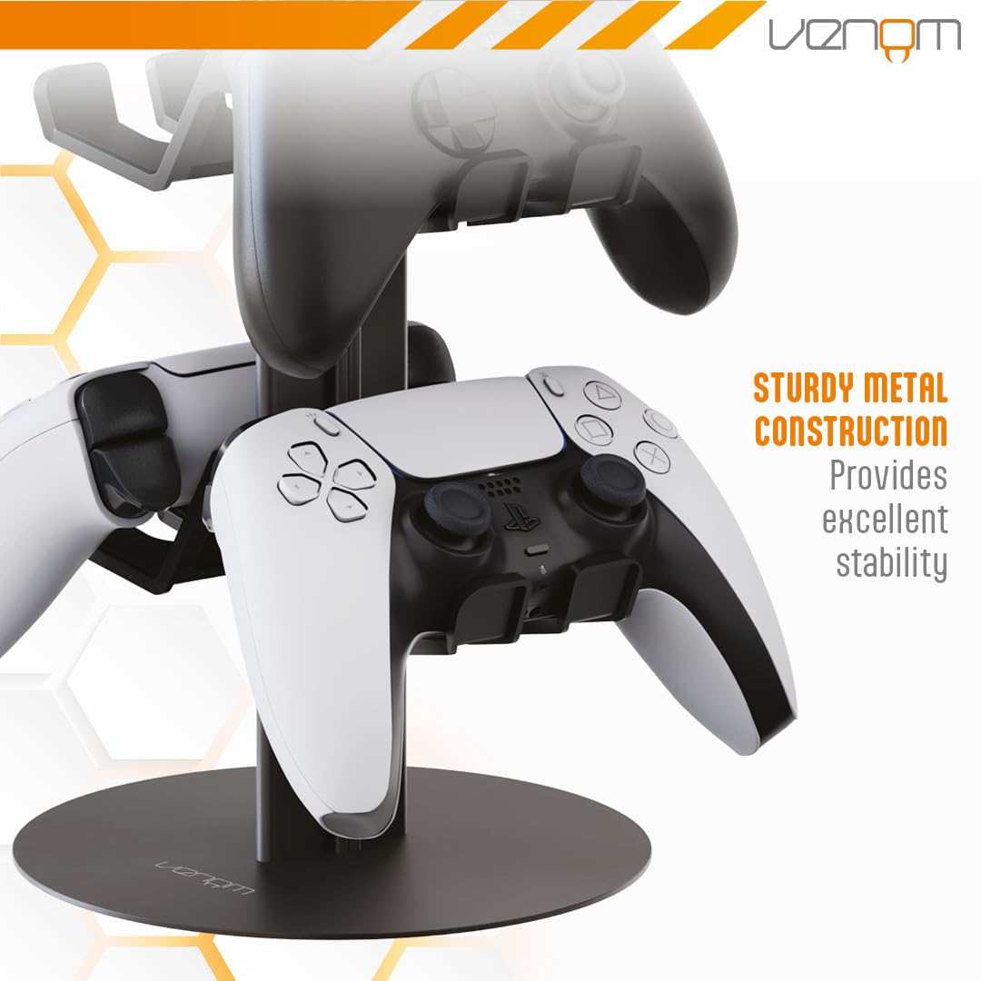 Venom Universal Headset & Controller Stand - 4-Tier Metal Organizer for 8 Controllers | Black 4