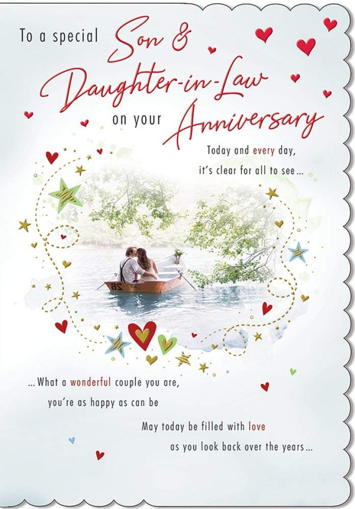 Piccadilly Greetings Traditional Anniversary Card for Son & Daughter in Law | Light Blue | 9 x 6 inches