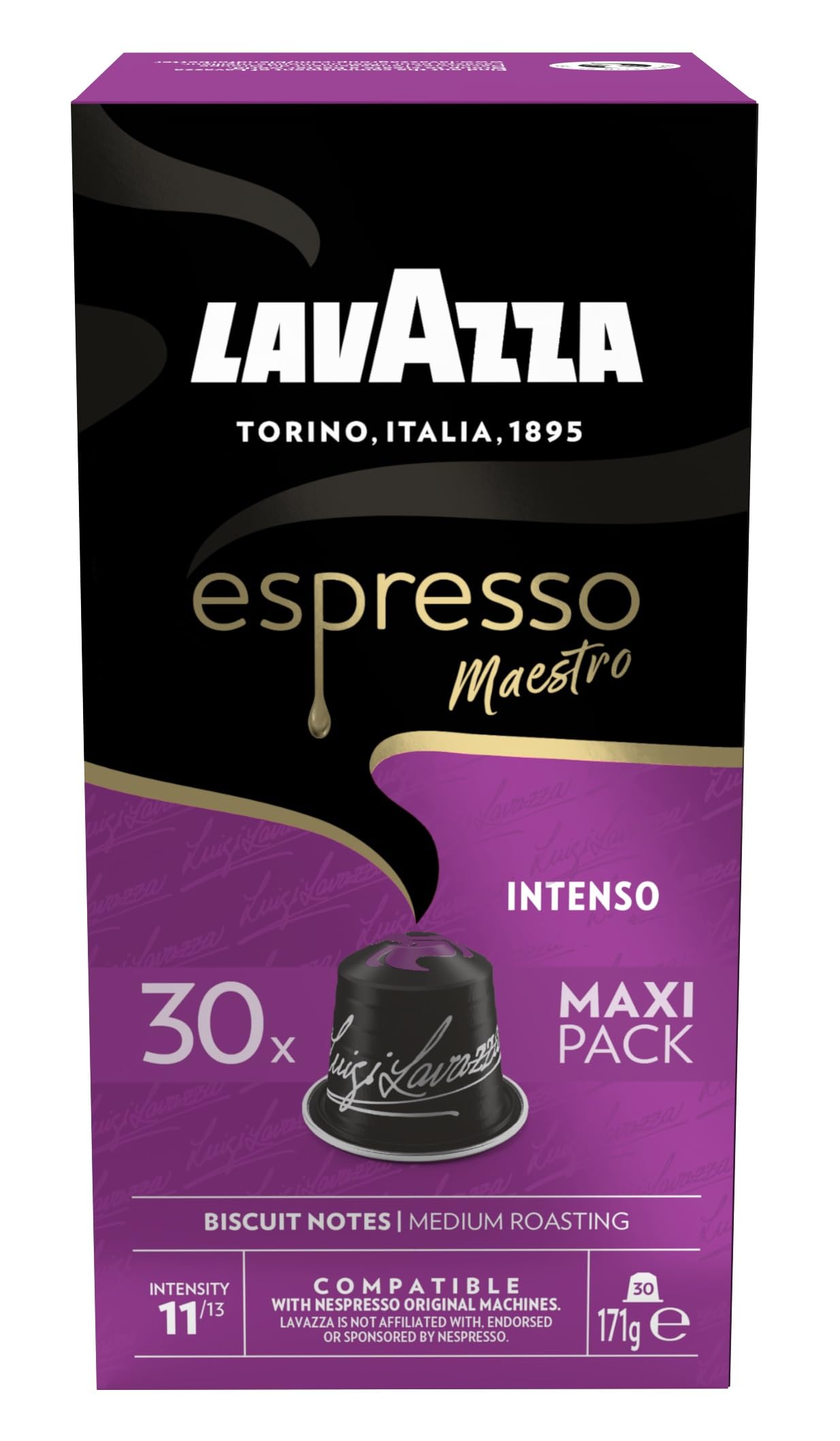 Lavazza Espresso Maestro Intenso - 30 Aluminum Capsules for Nespresso Original Machines
