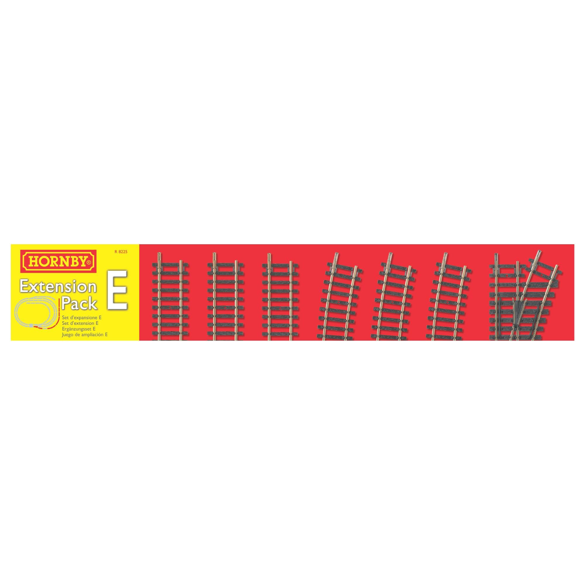 Hornby R8225 OO Gauge Track Extension Pack E - 7-Piece Model Railway Track Set with Straight, Curve, and Point Tracks 7