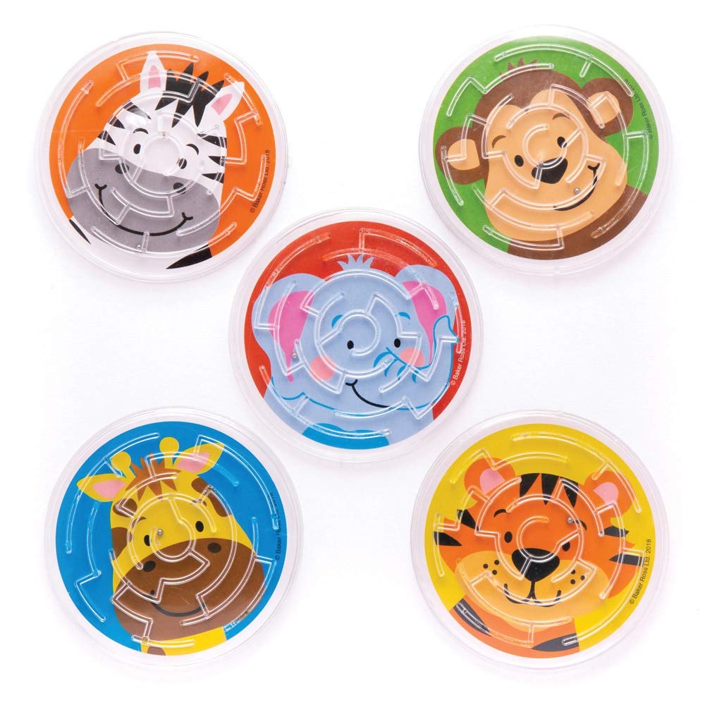 Baker Ross - Jungle Chums Maze Games (Pack of 6) Plastic Animal Puzzle Ball Game