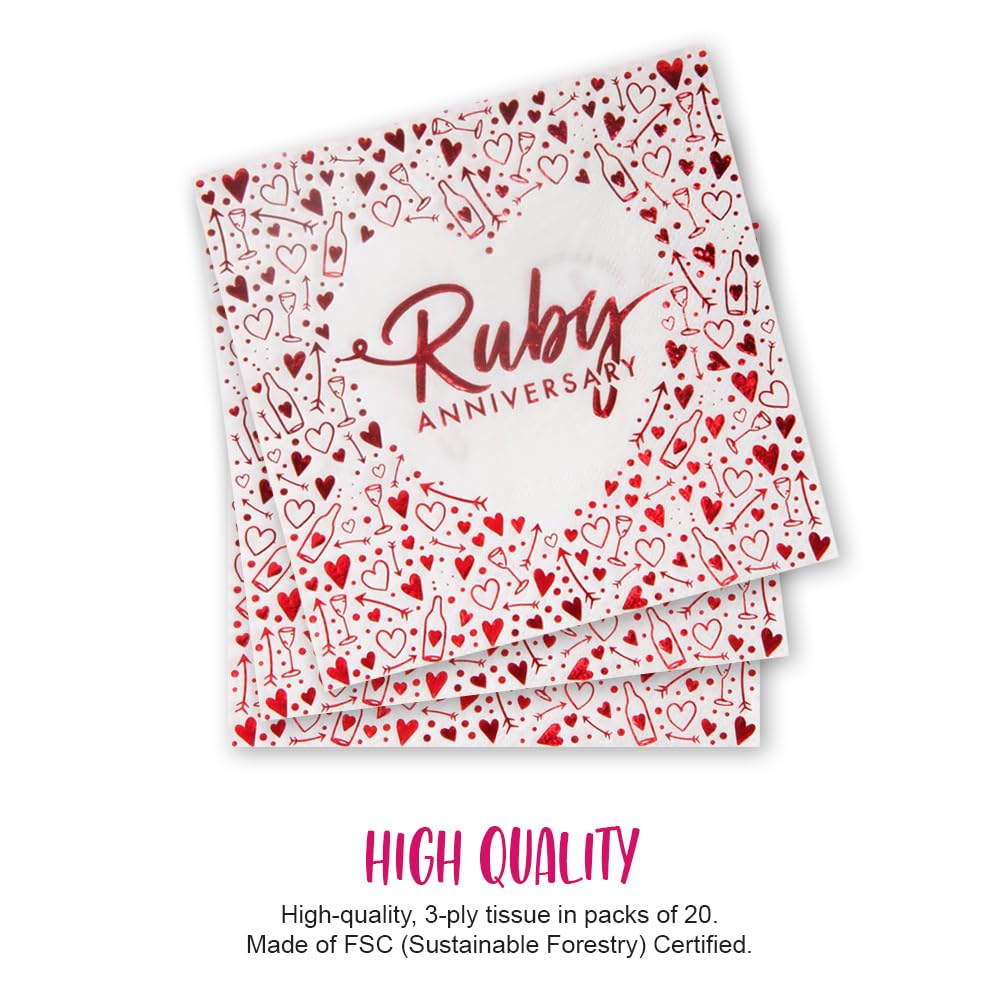 Anniversary House Ruby 40th Anniversary 3-Ply Lunch Napkins | Pack of 16