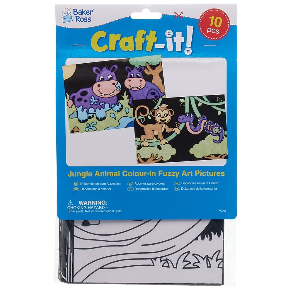 Baker Ross Jungle Animal Fuzzy Art Pictures - Pack of 10 Assorted Designs 3