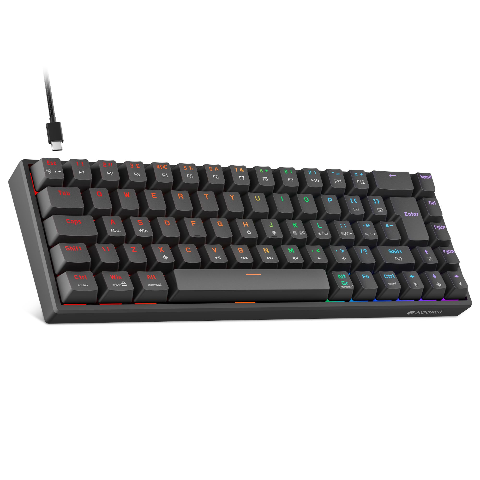 KOORUI MKC01 69-Key 60% Mechanical Gaming Keyboard with RGB Backlighting | Red Switch | USB-C