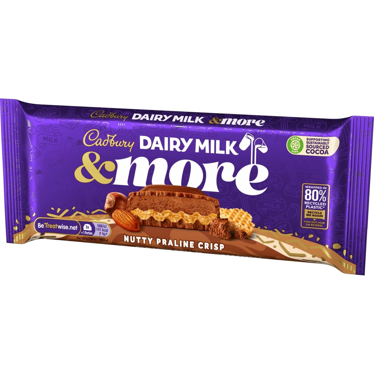 Cadbury Dairy Milk & More Nutty Praline Crisp Chocolate Bar, 180g