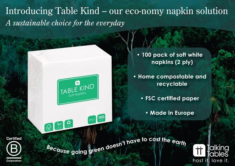 Talking Tables Table Kind 100 Pack Soft White Napkins 2-Ply 33cm 4