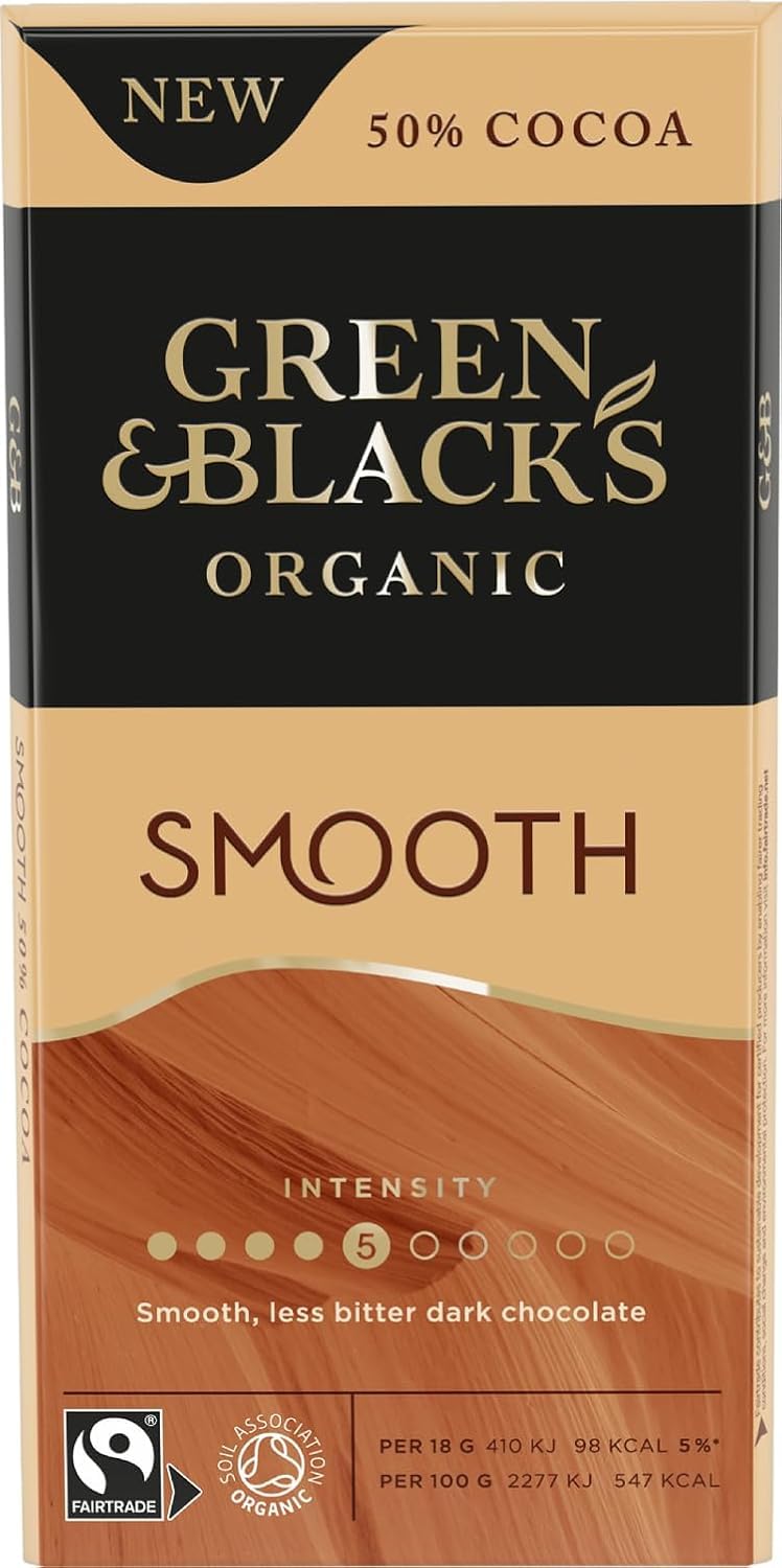 Green & Black's Organic Smooth Chocolate Bar, 50% Cocoa, 90g