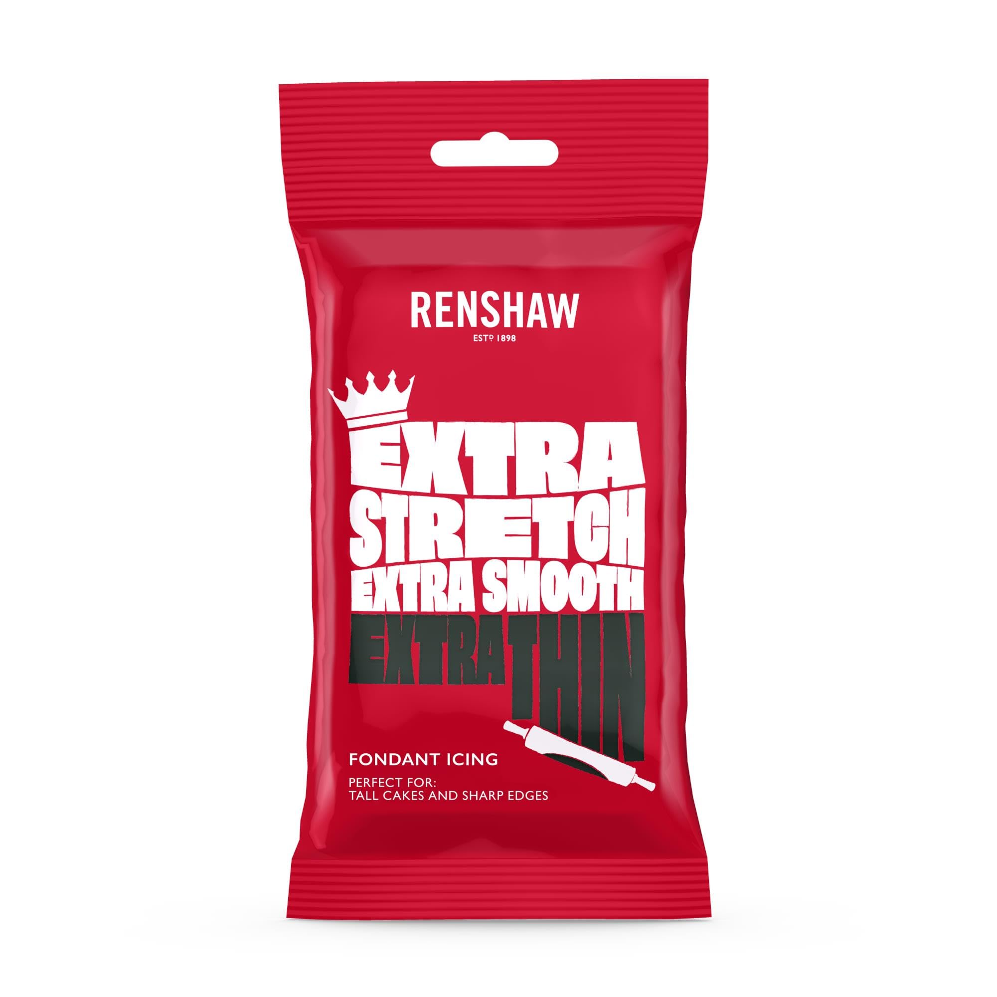 Renshaw Black Extra Stretch Smooth & Thin Fondant Icing, 250g - Ready to Roll Cake Decorating Icing