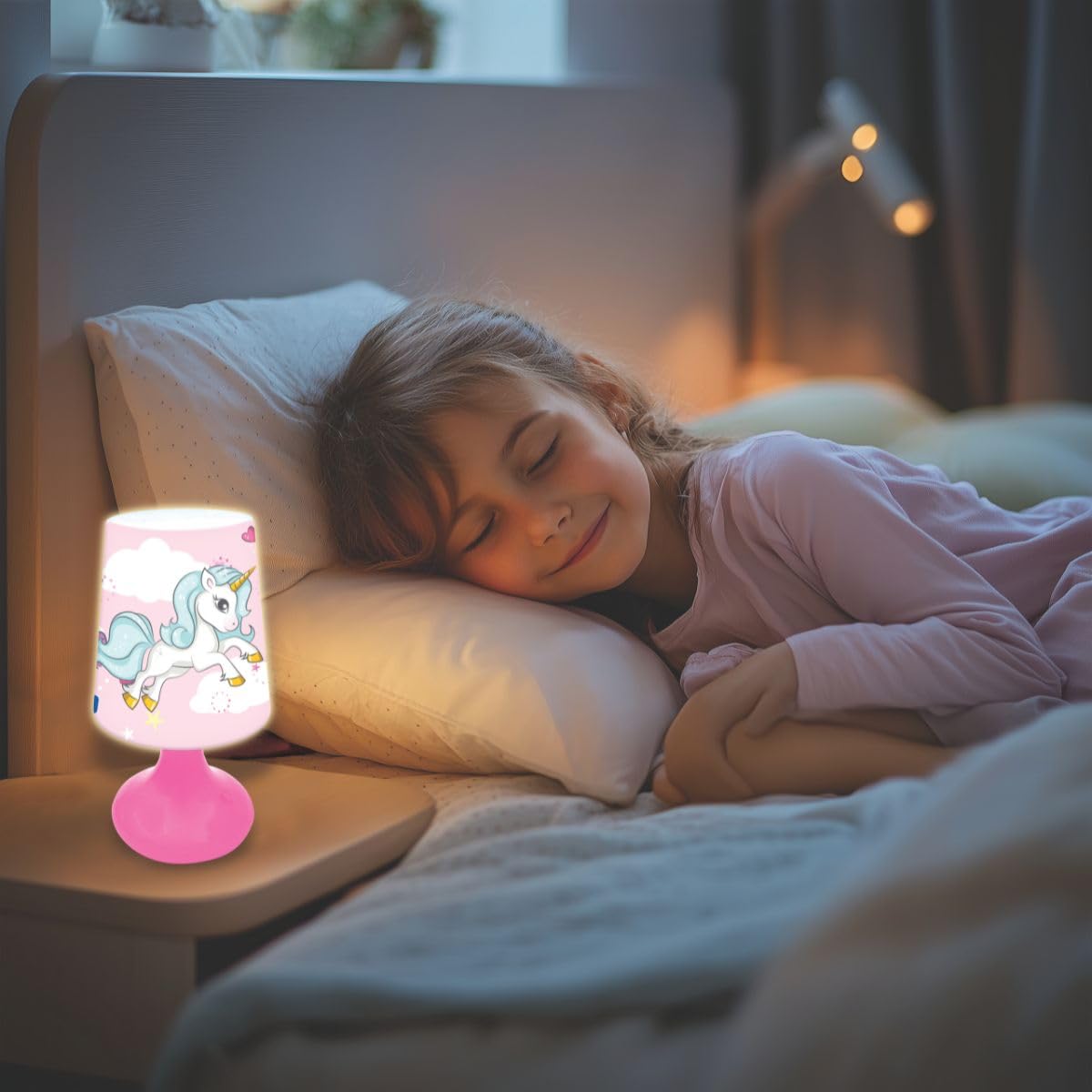 Lexibook - Unicorn Mini Cordless Bedside Lamp and Nightlight MLT10UNI Pink 4