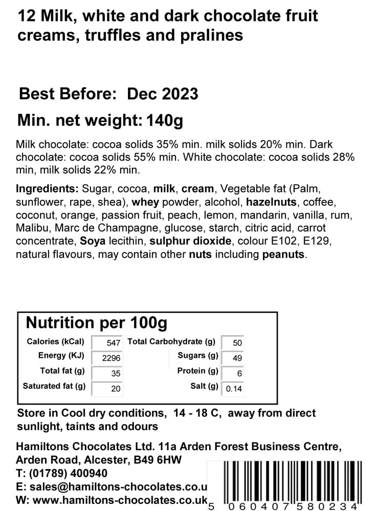 Hamiltons – Burgunderfarbene, luxuriöse belgische Ballotin-Geschenkbox mit 12 handgemachten Pralinen