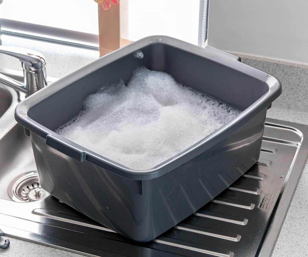 Addis 502813 Plastic Butler Large Rectangular Bowl, Metallic Silver, 12.5L 9