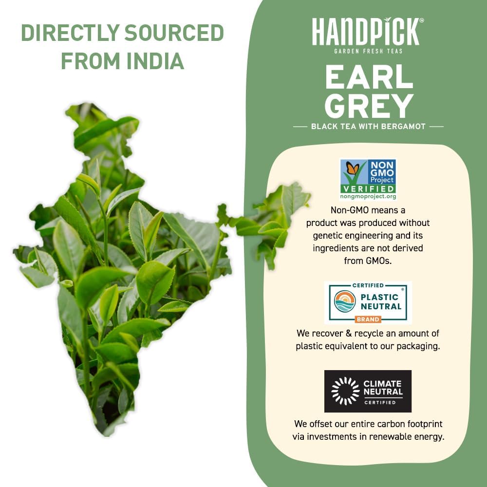 HANDPICK Earl Grey Black Tea Bags (100 Count) - 100% Pure Assam Tea with Bergamot Extract, Citrus Flavor, Brew Hot or Iced 5