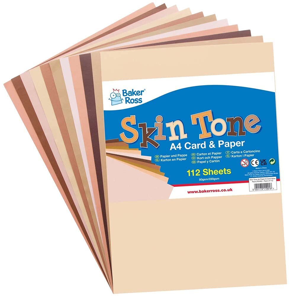 Baker Ross FE492 Skin Tone A4 Paper & Card Value Pack - 112 Sheets Total