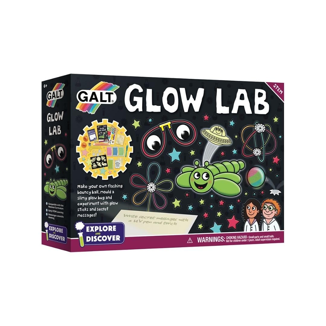 Galt Glow Lab - STEM Science Craft Kit with Glow Slime, Bouncy Balls & UV Light - Ages 6+