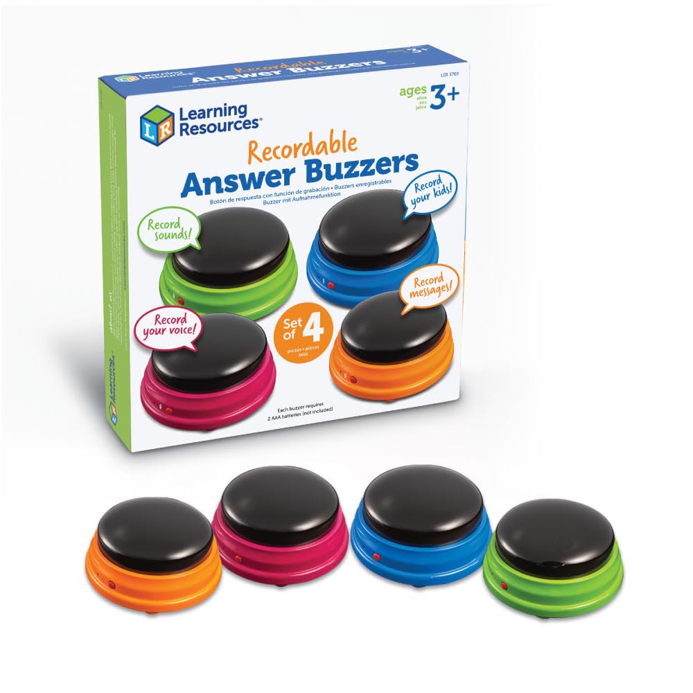 Learning Resources Recordable Answer Buzzers - 7-Second Sound Recording, 4-Color Set, Ages 3+ 7