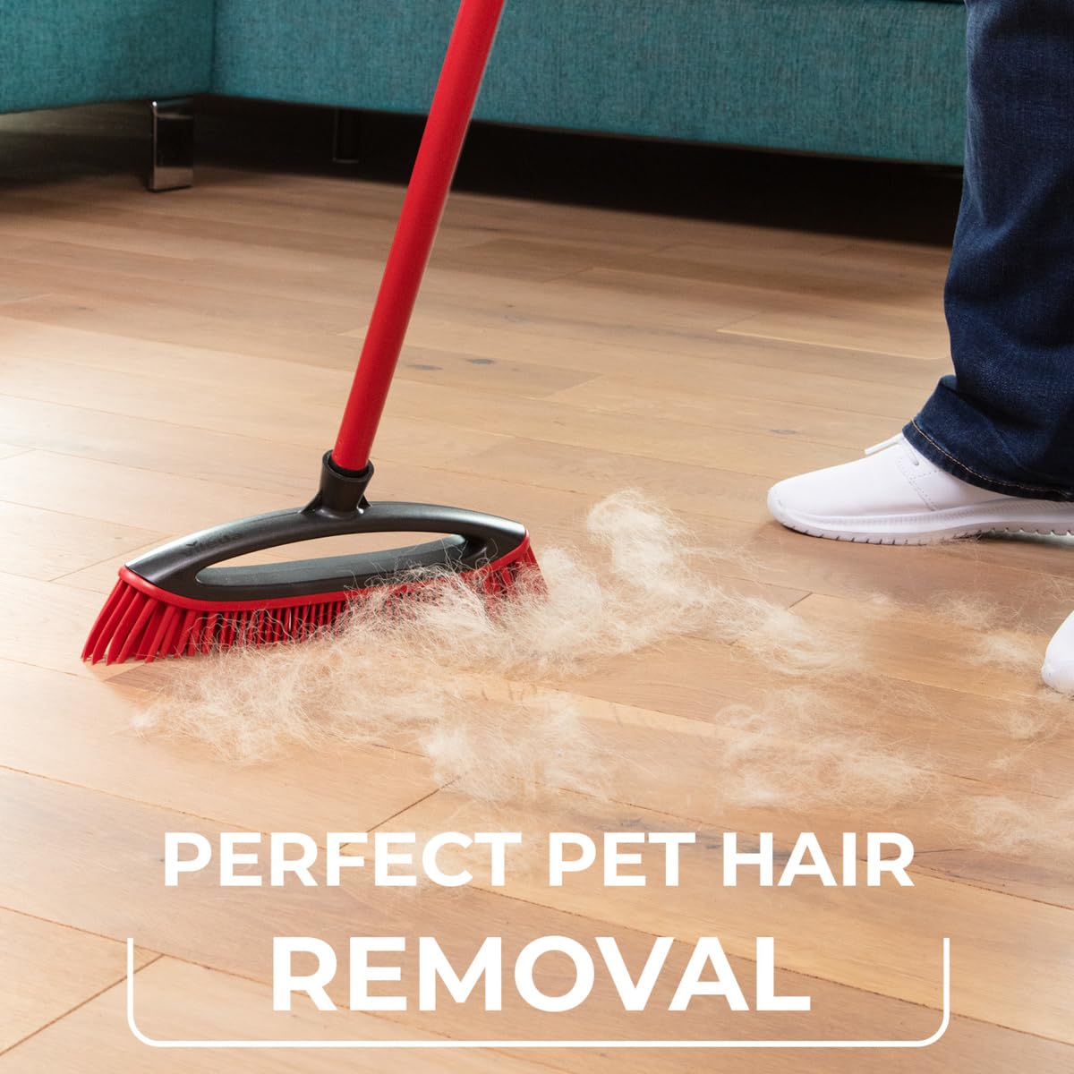 Vileda Pet Pro Always Clean Broom - Rubber Broom for Pet Hair Removal, Angled Bristles for Corners, Easy Rinse Clean, Red 3